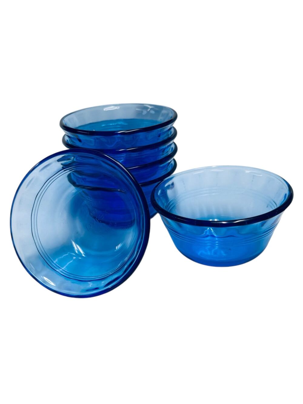 6 Vintage Pyrex 463 Cobalt Blue Scalloped Custard Cups Ramekins Dessert 6oz USA